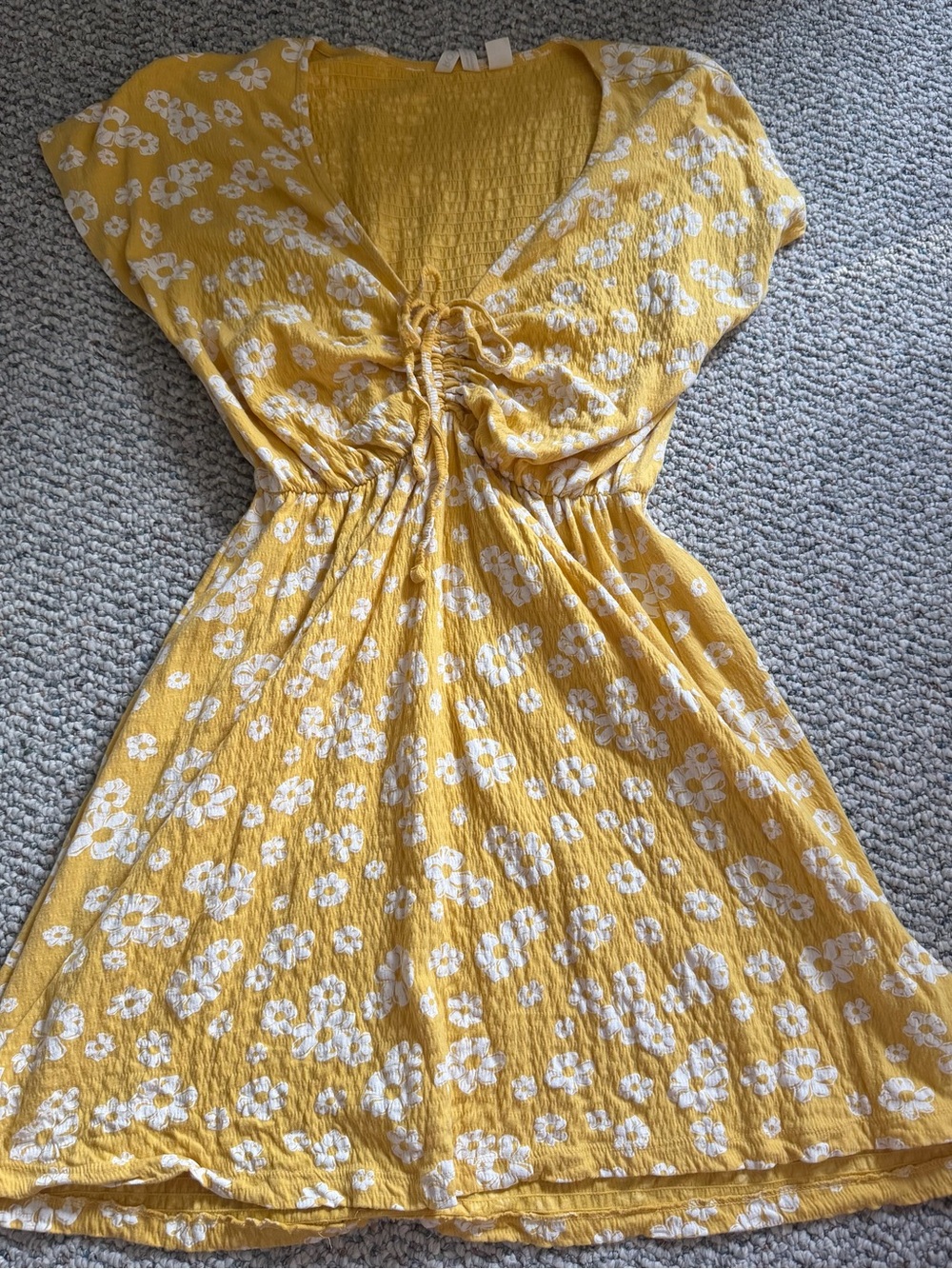 Roxy Yellow and White Floral V‑Neck Tie Front Dress